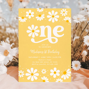 Yellow Daisy Boho First Birthday Invitation