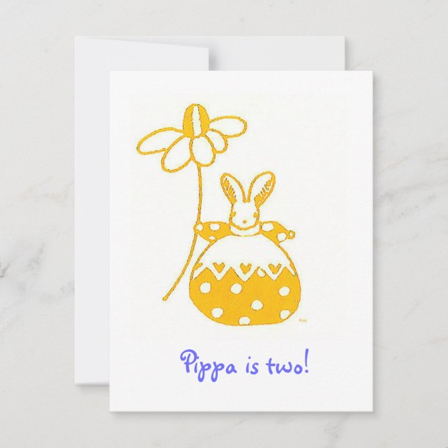 Yellow Daisy Bunny birthday invitation (Front)