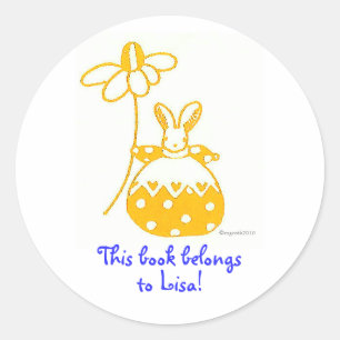 yellow daisy bunny bookplate classic round sticker