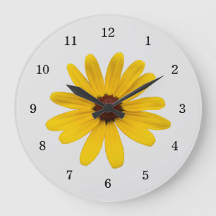 Yellow Daisy Cute Botanical Garden Gray Large Clock