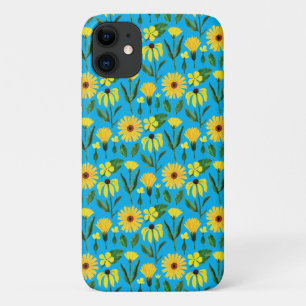 yellow daisy design on aqua iPhone 11 case