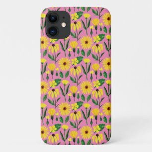 yellow daisy design on pink iPhone 11 case