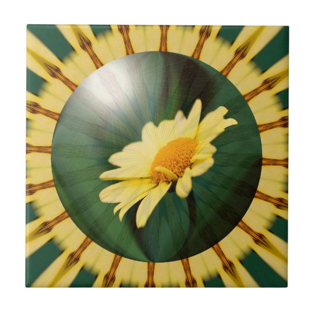 Yellow Daisy Floral Abstract Art Tile (Front)