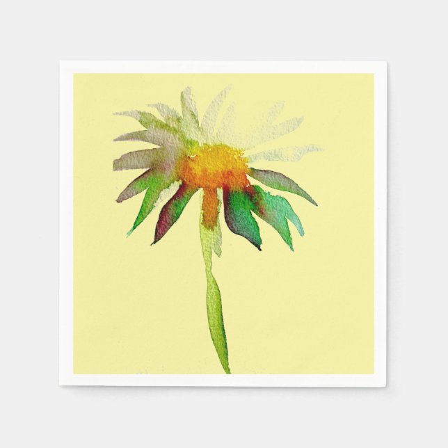 Yellow daisy floral art homeware napkin (Front)