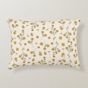 Yellow Daisy Floral Botanical Pattern on Cream Accent Pillow
