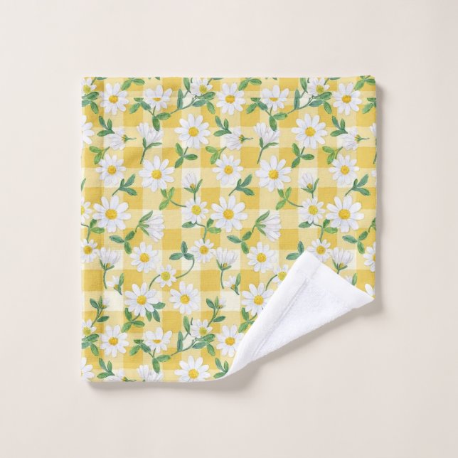Yellow Daisy Floral Gingham Towel Set (Gant de toilette)