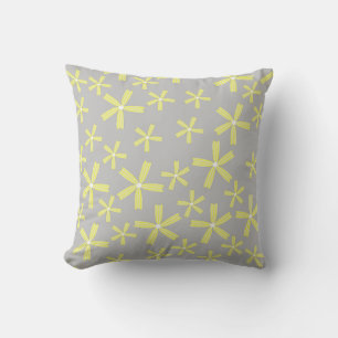 Yellow Daisy Floral Grey Background Pattern Throw Pillow