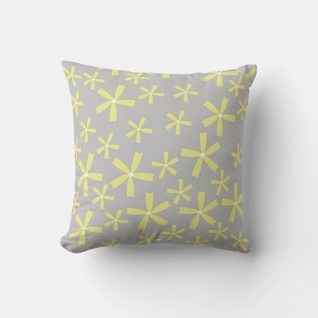 Yellow Daisy Floral Grey Background Pattern Throw Pillow (Front)