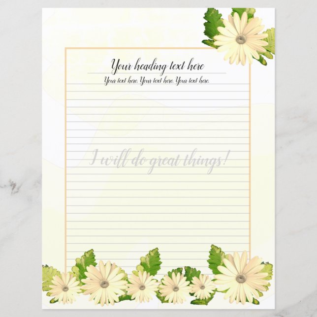Yellow Daisy Floral Lined Writing Paper (Front)