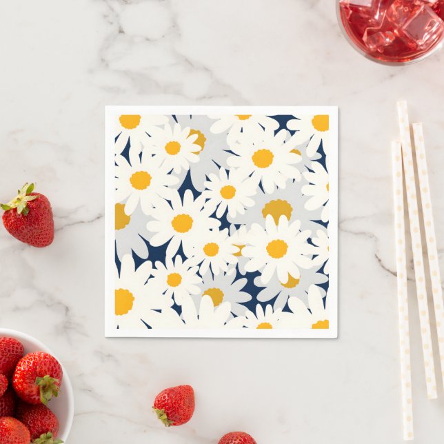 Yellow Daisy Floral Pattern Garden Party Napkins (Insitu)