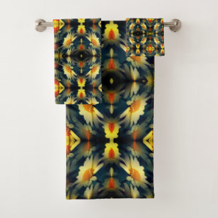 Yellow Daisy Flower Abstract  Bath Towel Set