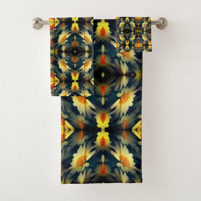 Yellow Daisy Flower Abstract  Bath Towel Set (Insitu)