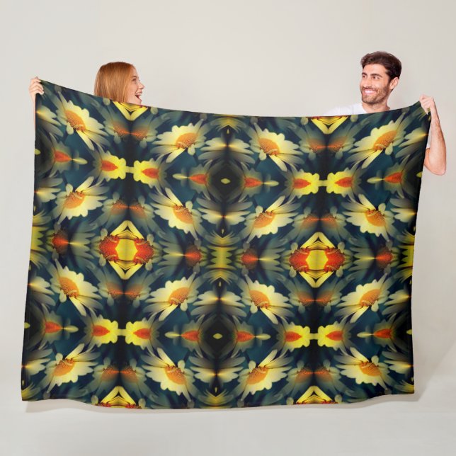 Yellow Daisy Flower Abstract  Fleece Blanket (In Situ)