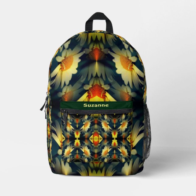 Yellow Daisy Flower Abstract Personalized Printed Backpack (Front)