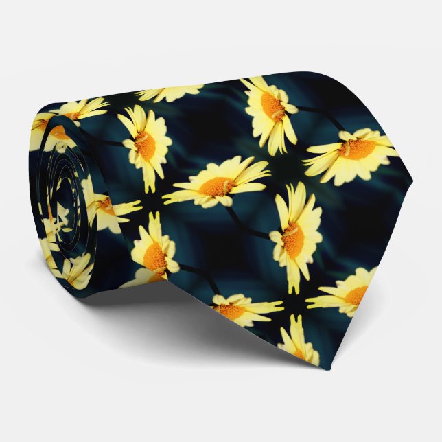 Yellow Daisy Flower Close Up Pattern     Tie (Rolled)