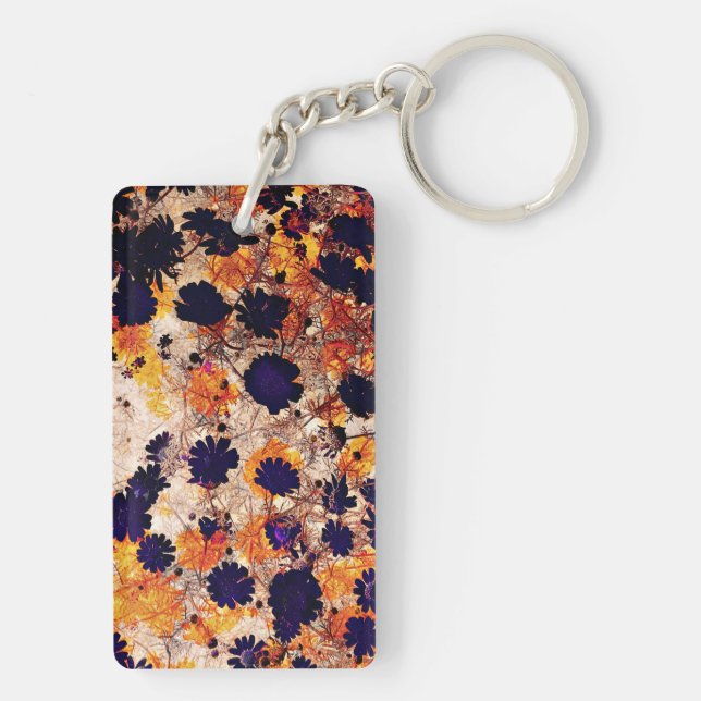 Yellow daisy flower floral pattern digital art keychain (Back)