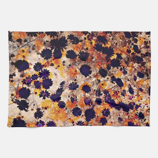 Yellow daisy flower floral pattern digital art kitchen towel (Horizontal)