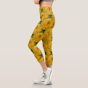 Yellow Daisy Flower Nature Pattern Capri Leggings