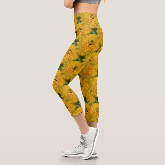 Yellow Daisy Flower Nature Pattern  Capri Leggings (Left)