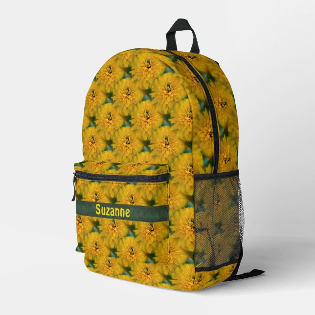 Yellow Daisy Flower Nature Pattern Personalized Printed Backpack (Back Corner Right)