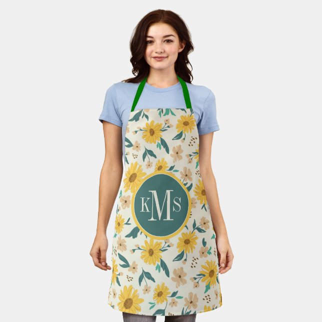 Yellow Daisy Flower Pattern Apron (Worn)