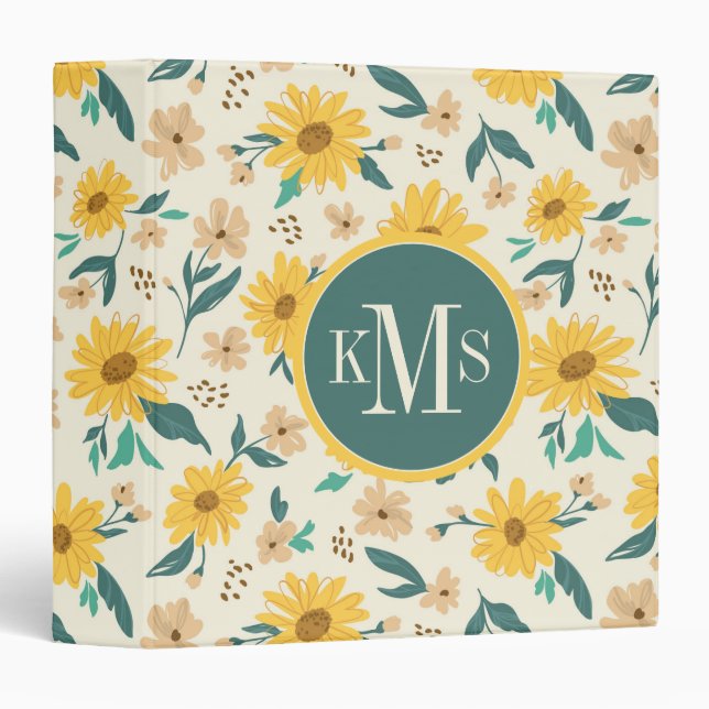 Yellow Daisy Flower Pattern Binder (Front/Spine)