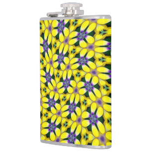 Yellow Daisy Flower Pattern Hip Flask