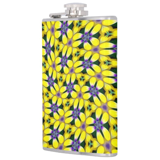 Yellow Daisy Flower Pattern Hip Flask (Left)