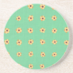 Yellow Daisy Flower Pattern Light Green Coasters