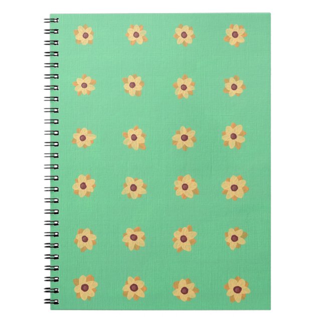Yellow Daisy Flower Pattern on Green Notebook (Front)
