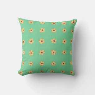 Yellow Daisy Flower Pattern on Light Green Pillow