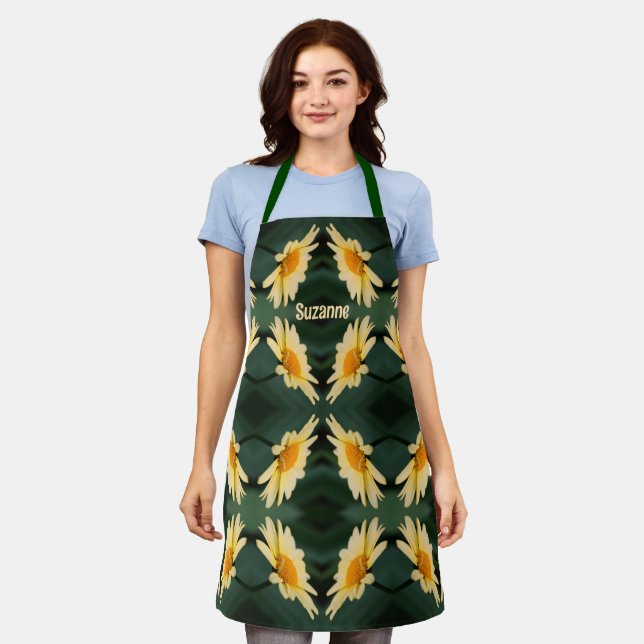 Yellow Daisy Flower Pattern Personalized    Apron (Worn)