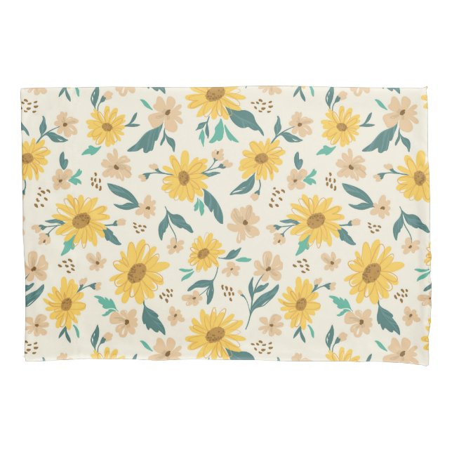 Yellow Daisy Flower Pattern Pillowcase (Front)