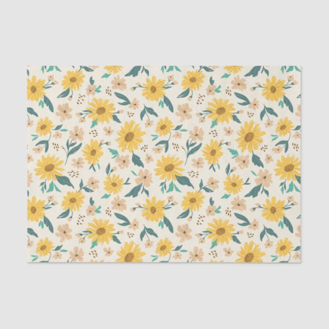 Yellow Daisy Flower Pattern Tissue Paper (Front)
