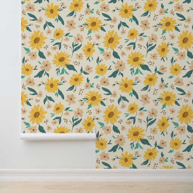 Yellow Daisy Flower Pattern Wallpaper (Application)