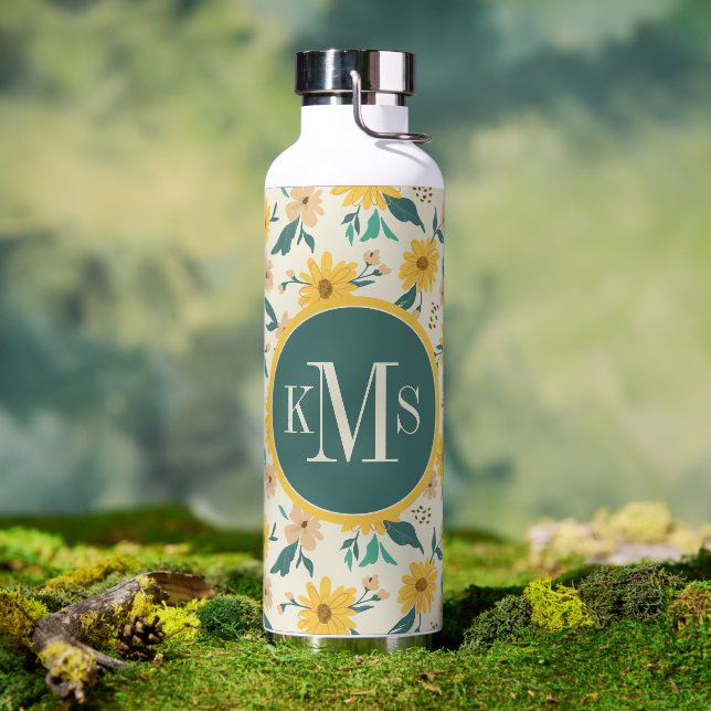 Yellow Daisy Flower Pattern Water Bottle (Outdoor)