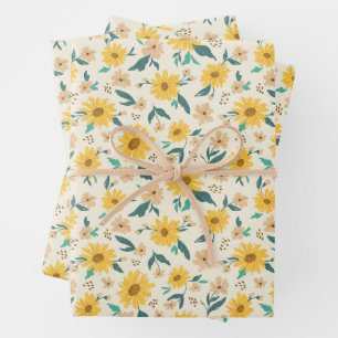 Yellow Daisy Flower Pattern Wrapping Paper Sheet