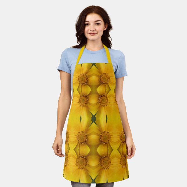 Yellow Daisy Flower Petals And Centre Pattern  Apron (Worn)