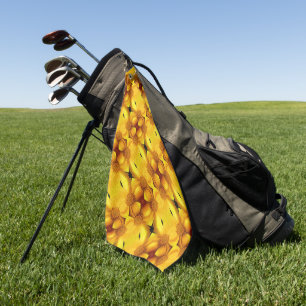 Yellow Daisy Flower Petals And Centre Pattern    Golf Towel