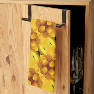 Yellow Daisy Flower Petals And Centre Pattern     Kitchen Towel