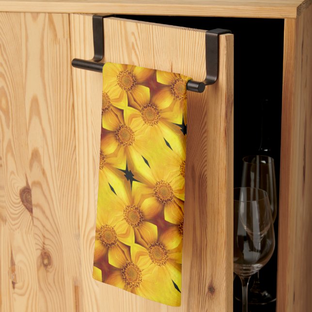 Yellow Daisy Flower Petals And Centre Pattern     Kitchen Towel (Thirds Fold)