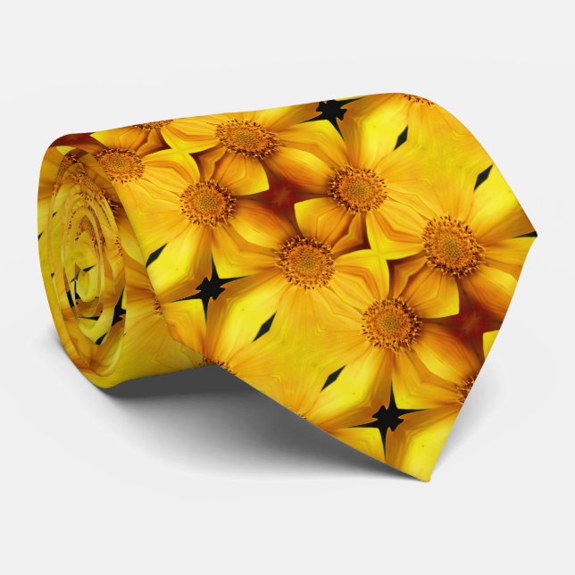 Yellow Daisy Flower Petals And Centre Pattern     Tie (Rolled)