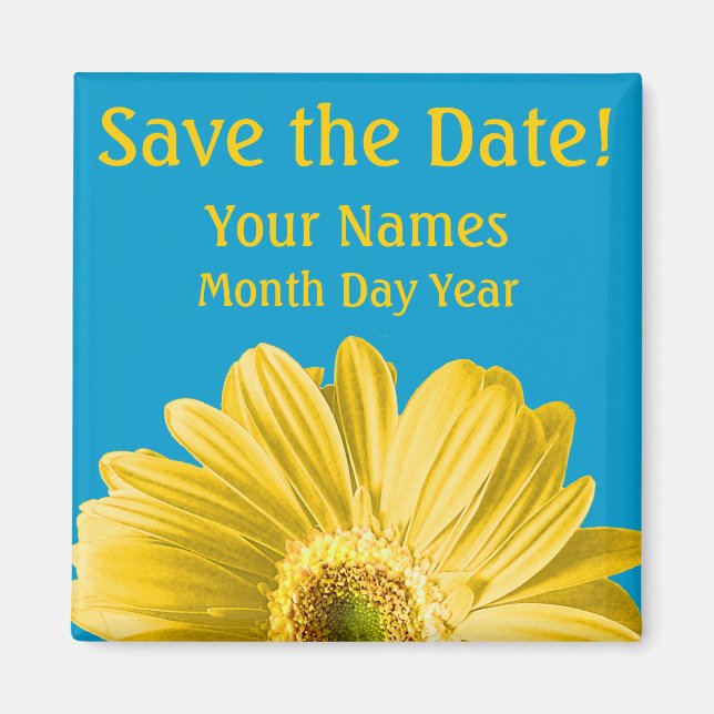 Yellow Daisy Flower Save The Date Custom Magnet (Front)