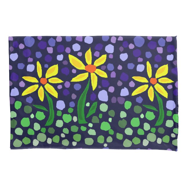 Yellow Daisy Flowers Abstract Art Pillow Cases (Front)
