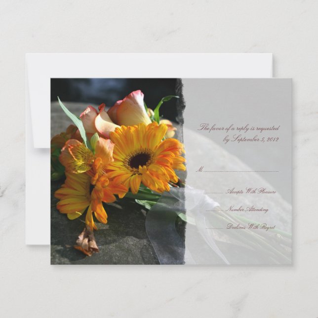 Yellow Daisy Flowers Wedding RSVP Card (Front)