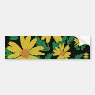 Yellow daisy flowers with green leaves bumper sti bumper sticker