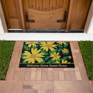 Yellow daisy flowers with green leaves doormat