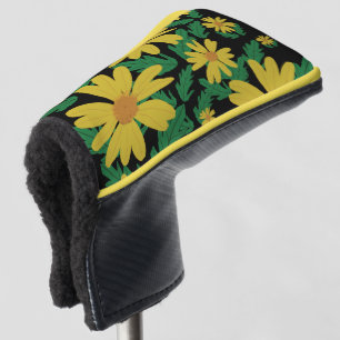 Yellow daisy flowers with green leaves  golf head cover