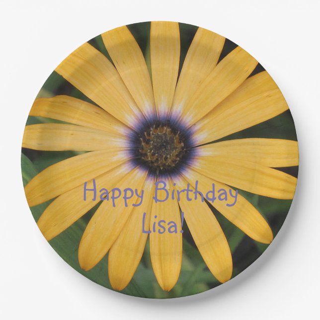 Yellow Daisy Happy Birthday Paper Plate (Front)