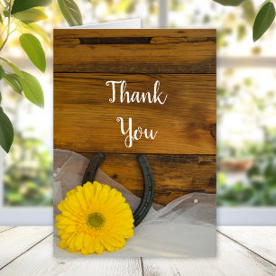 Yellow Daisy Horseshoe Western Wedding Thank You